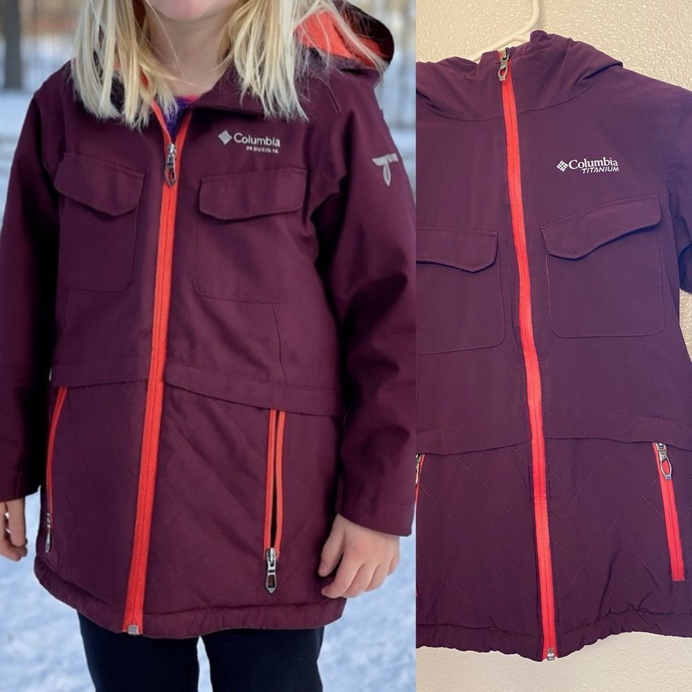 Columbia Titanium girls jacket coat Omni-Heat quilted Outgrown burgundy S 7/8